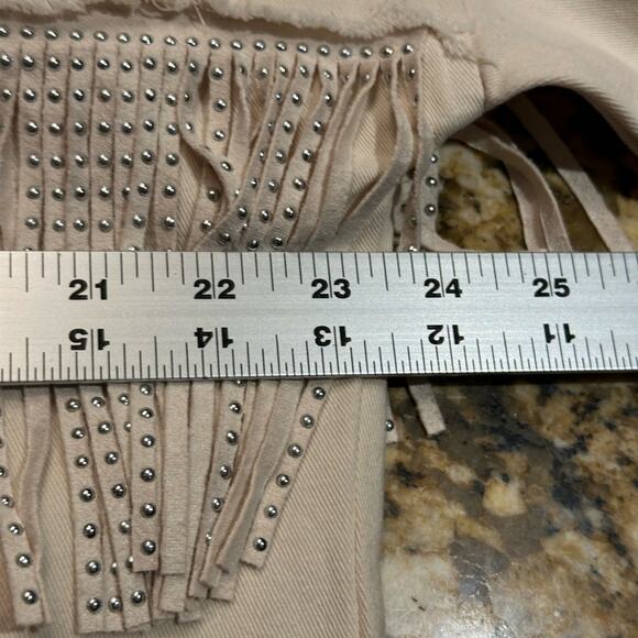 CZ Cezele Women’s Small Ivory Denim Shirt Jacket with Silver Stud Trim & Fringe - Picture 7 of 7